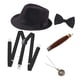 thumbnail image 3 of Accesorios para hombres de década de 1920, conjunto de disfraces: sombrero , , pajarita, reloj y de plástico Negro Macarena Disfraces de cosplay para hombres, 3 of 8