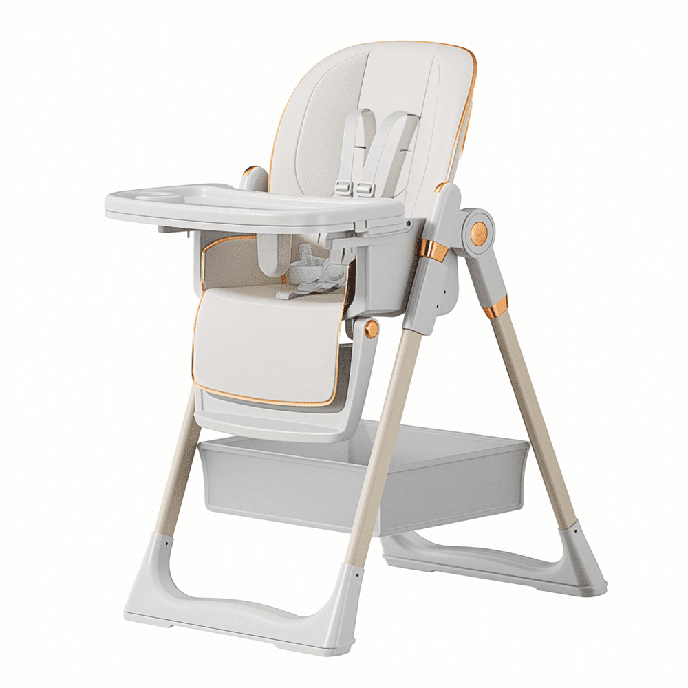 WARMMUSE Baby High Chair, Foldable Baby High Chairs with 5-Level Height & Recline, BPA-Free Tray & Safety Harness, PU Cushion & Removable Tray, White