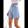 thumbnail image 2 of Pantalones Cortos Vaqueros para Mujer, Informales, de Verano, de Cintura Media, Deshilachados, Elásticos y Rotos. Azul M, 2 of 10