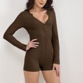 thumbnail image 2 of Ensemble de Pyjama Bodycon pour Femmes Printemps Aguichant Col en V Manches Courtes Combishort, 2 of 4