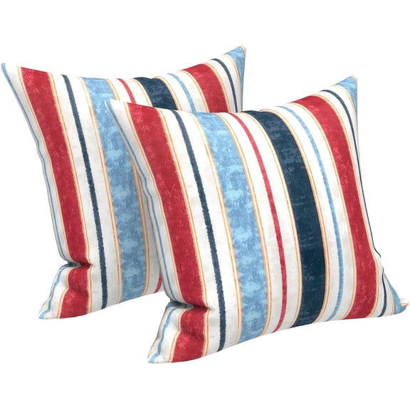 Throw Pillows, Decorative Throw Pillows Cover , Square Pillows for Bed, Couch, Sofa and Patio Furniture, Set of 2, Stripe Red Blue