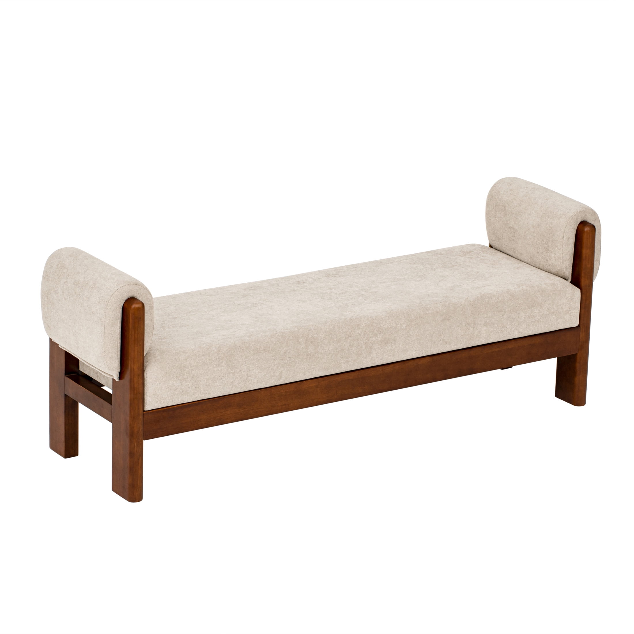 Christopher Knight Home 63" Upholstered Accent Ottoman, Solid Wood Frame End of Bed Bench, Beige