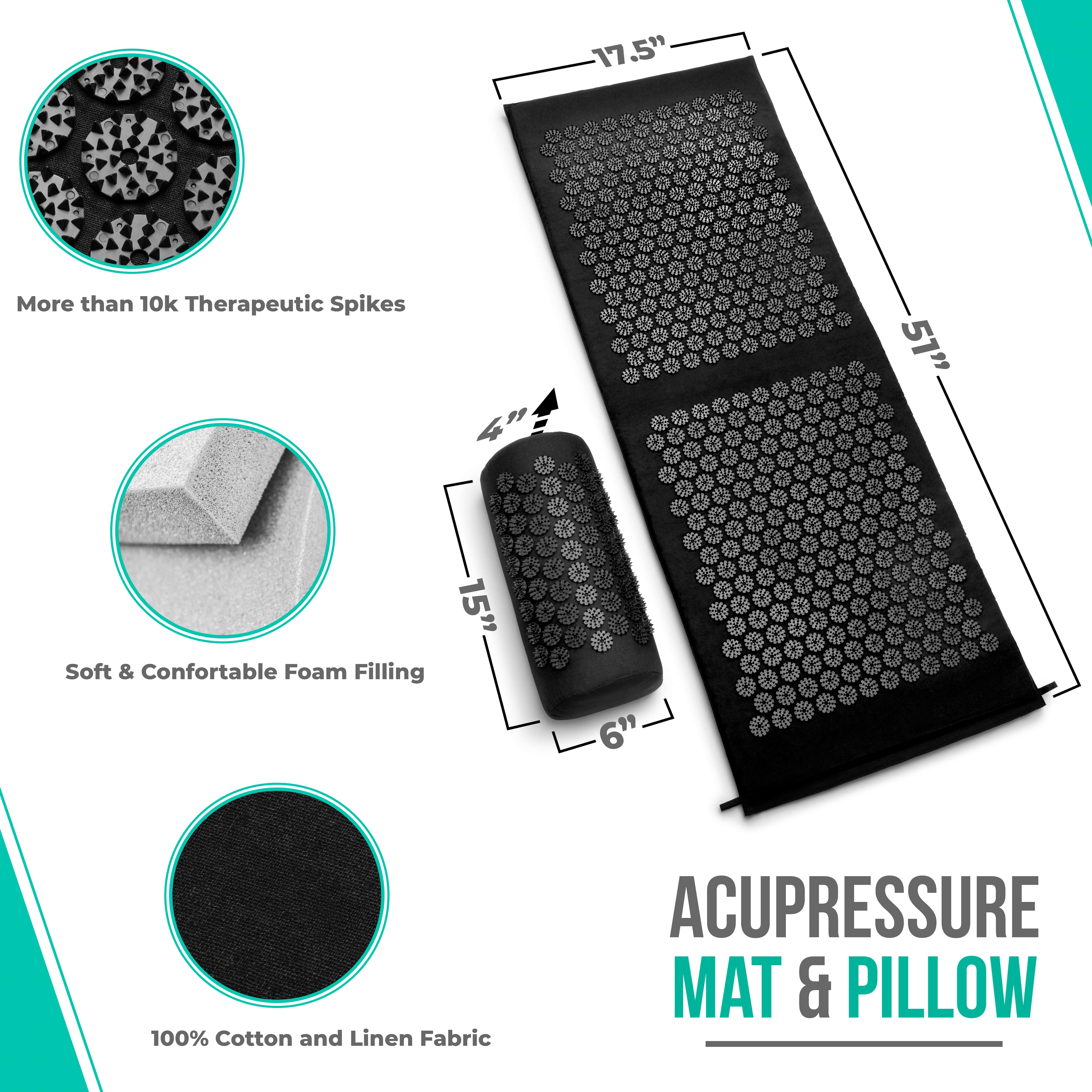 Sivan Health and Fitness Large Acupressure Mat and Pillow Set - Grounding Mat for Stress, Back & Neck Pain - Acupuncture Point Massage Mat - Includes Carry Bag