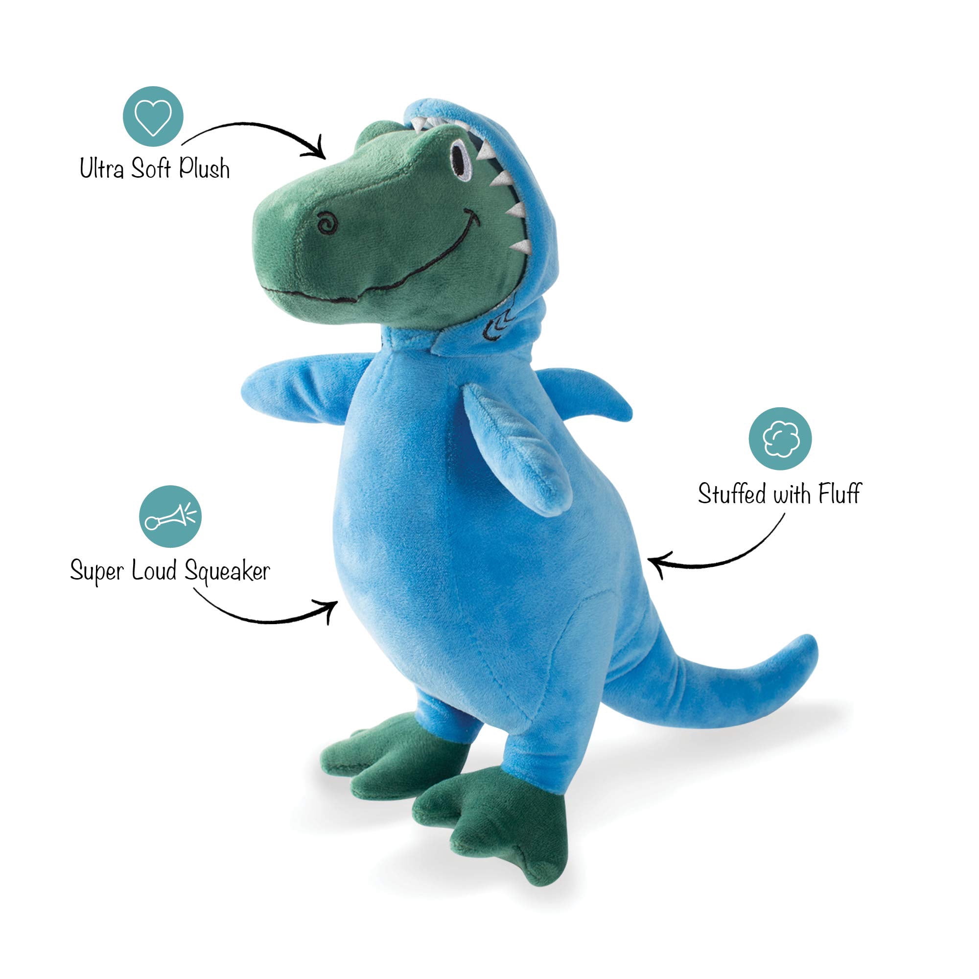 Dinosaur plush dog toy with squeaker, feelin’ jawsome interactive pet toy for all breed sizes, medium 11.5 inch, perfect for fetch and play, multicolor
