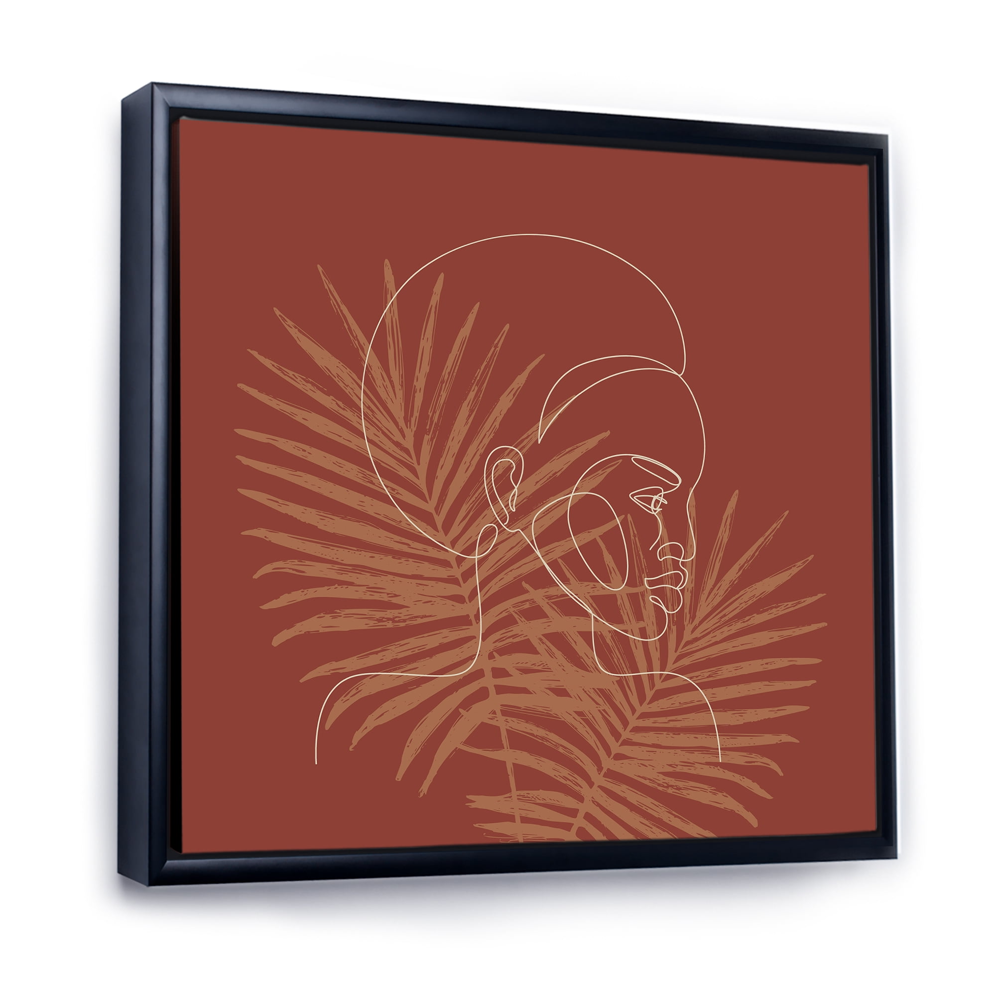 Designart 'Sillhouette of Afro American Woman on Palm Leaves' Modern Framed Canvas Wall Art Print