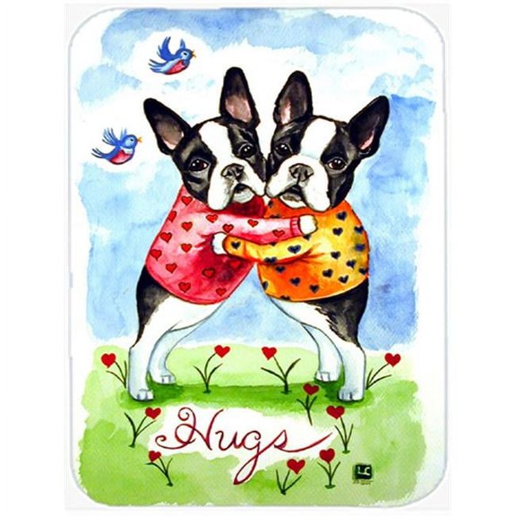 Hugs Boston Terrier Glass Cutting Board - Large- 15 x 12 in.