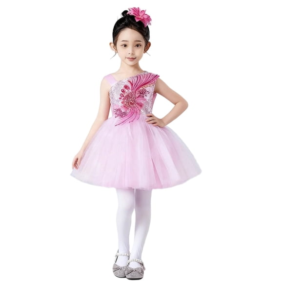Favoffer Big Kid Girls Sleeveless Dress Spring Summer Sunflower Sequin Mesh Halter Fluffy Performance Gown for Recital Party Photo Shoot Daily Sizes 4-15Y