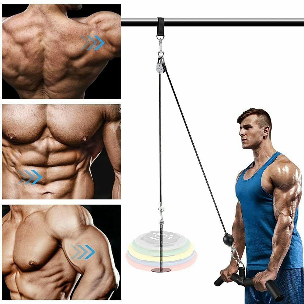 Fitness Pulley Machine Cable Home DIY System Blaster Workout Rope Handle Holder 