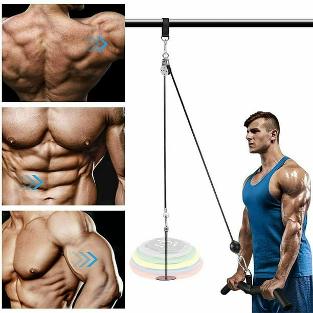 Fitness Pulley Cable System Machine With Handles For Home Gyms Diy Garage Arm Forearm Muscle Strength Training Equipment Lat Pulldowns Biceps Curl Triceps Extensions Workout Com - Diy Lat Pulldown Handles
