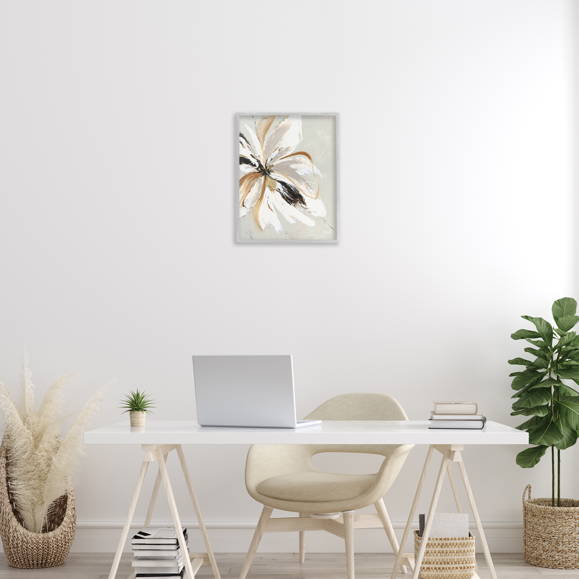 Expressive Cornelia Flower Gray Framed Giclee Art, design by Design Fabrikken