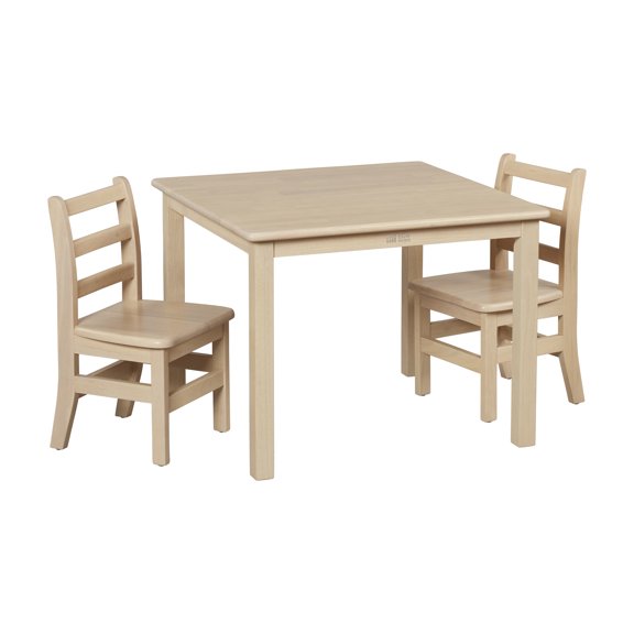 ECR4Kids 30in x 30in Square Hardwood Table and Two 12in Chairs, Antique White, 3-Piece