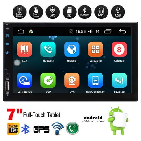 - 7 inch Universal Android 6.0 Car Stereo Radio Head Unit Autoradio GPS Navi in Dash Audio Video System support Bluetooth WiFi Mirror Link 1G + 16GB Music Entertainment System Capacitive Touch Scree