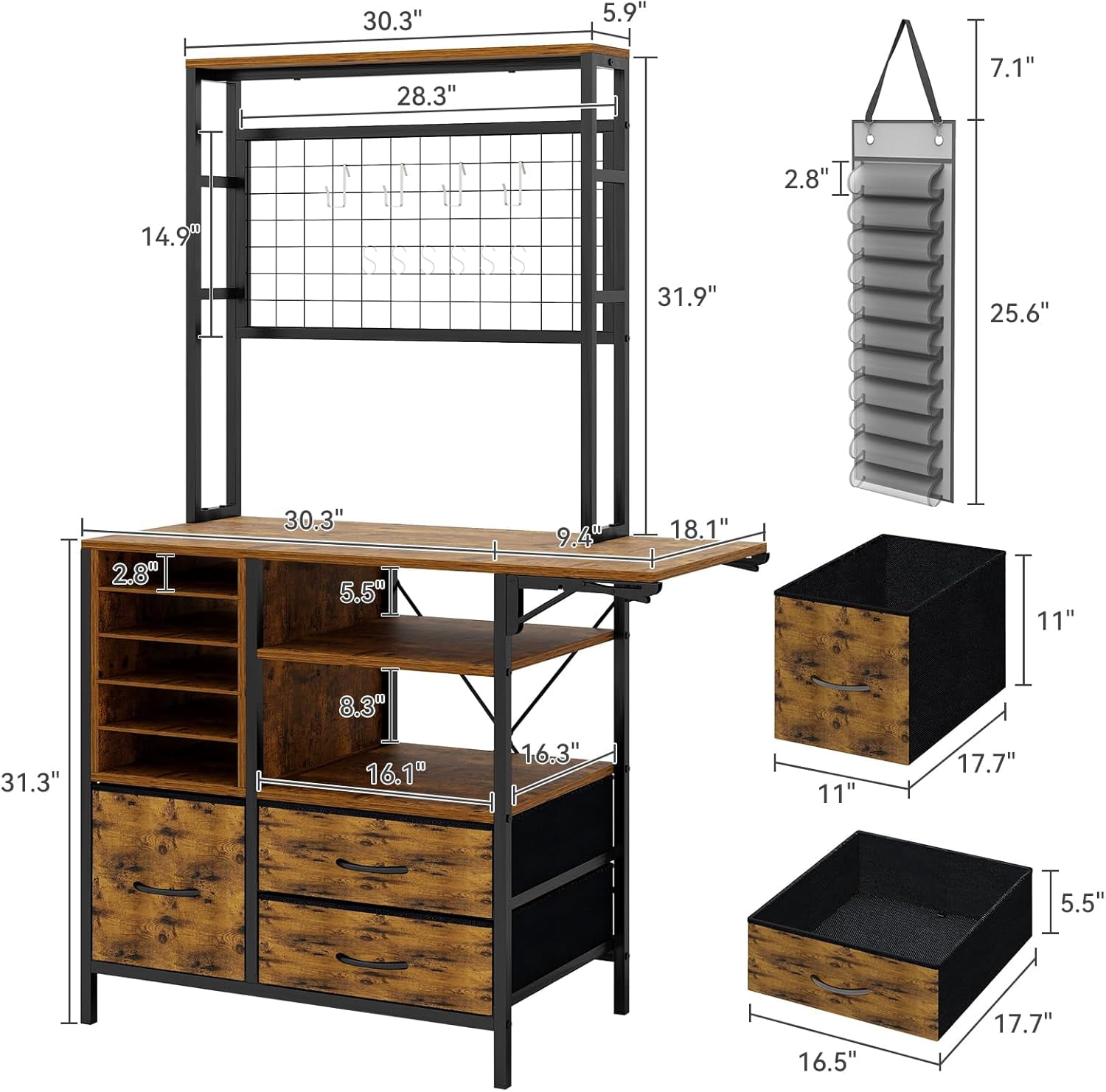 Craft Organizers and Storage Cabinet Brown Cricut Table with Drawer Sewing Table with Fold Out Crafting Desk for Vinyl Roll Holder for Craft Room