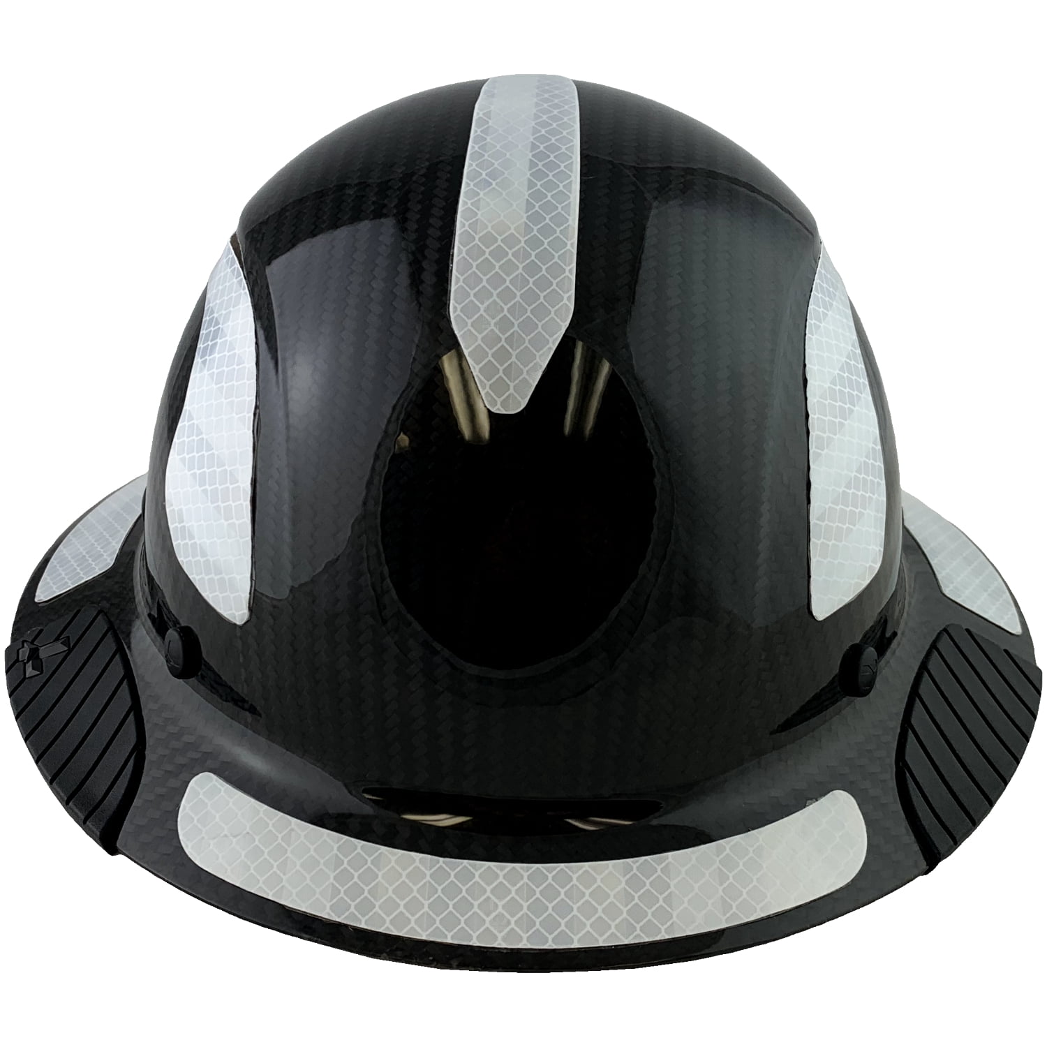 Lift Safety Helmet - Actual Carbon Fiber Full Brim Hard Hat - Glossy Black with White Reflective Decals with Hard Hat Tote Bag