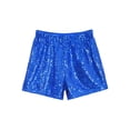 thumbnail image 6 of Mufeng Kids Girls Sequin Shorts Sparkly Hip Hop Jazz Dance Shorts Glitter High Waist Rave A Line Blue 14, 6 of 7