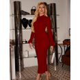 thumbnail image 4 of Vestido ajustado YMDUCH de manga larga con cuello de tortuga simulado, rojo, 4 of 9