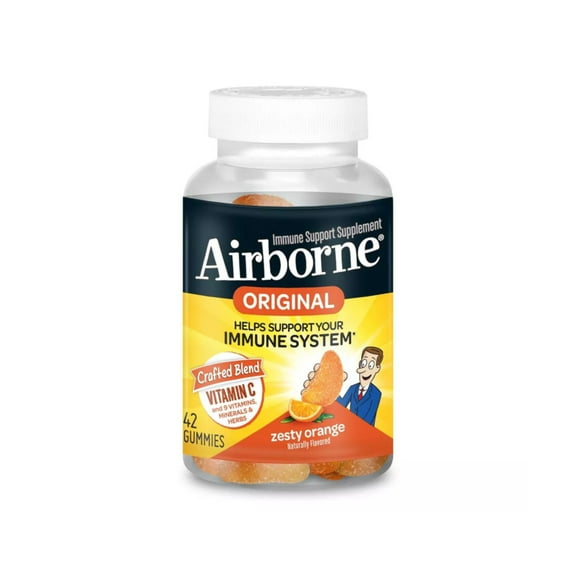 Airborne Zesty Orange Flavored Gummies, 42 count - 750mg of Vitamin C and Minerals & Herbs Immune Support (Packaging May Vary)