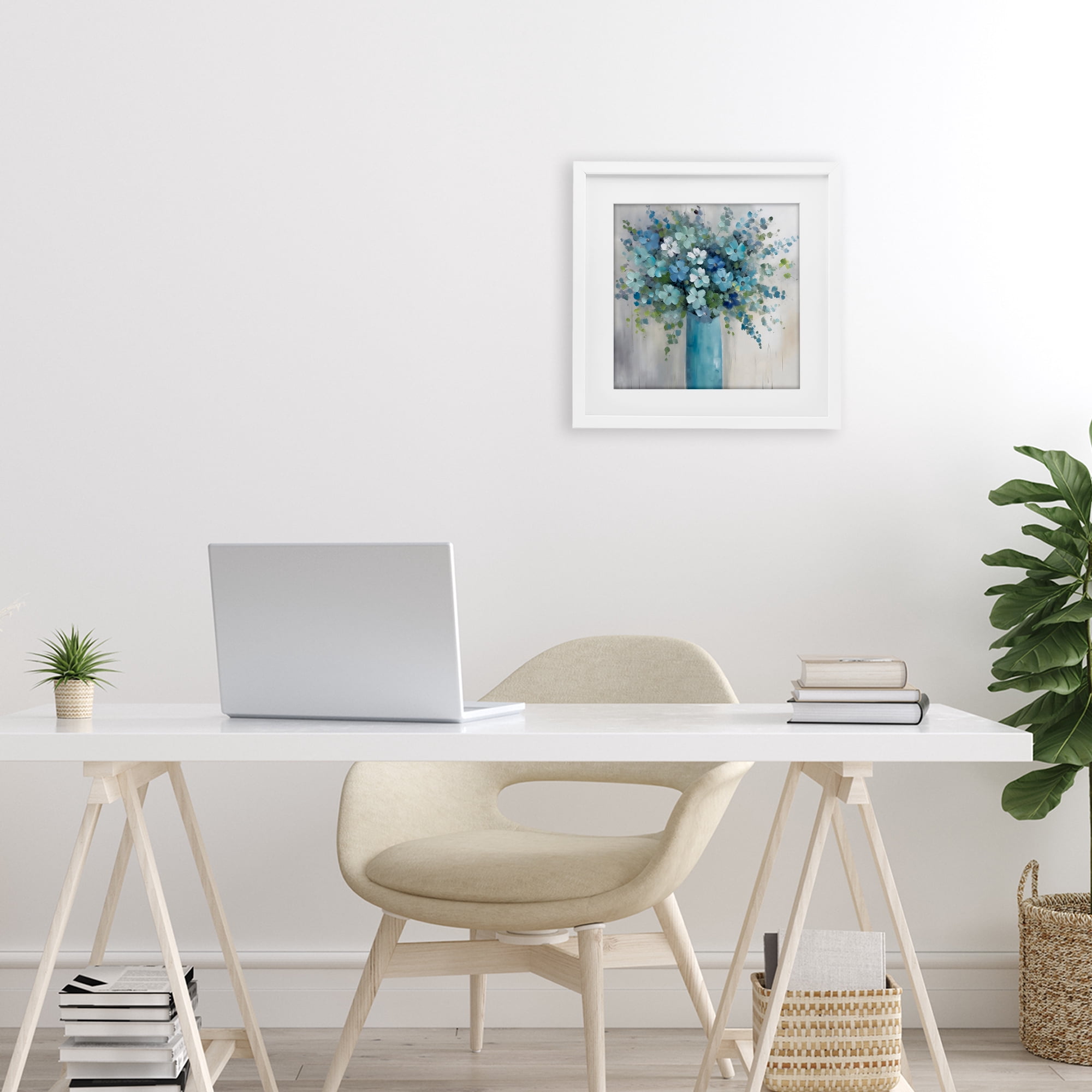 Stupell Industries Indigo Bouquet in Blue Vase White Framed Print Under Glass, design by Creative Studio