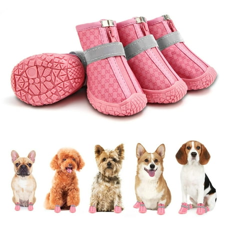 

Dog Shoes for Small Dogs Boots Waterproof Dog Booties Paw Protector for Outdoor Walking Puppy Shoes with Reflective Strips Rugged Anti-Slip Sole for Hardwood Floors Hot Pavement Winter Snow 4PCS/