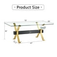 thumbnail image 2 of Modern Glass Dining Table Set 79" with 8 Black PU Chairs, Gold Legs, Rectangular, Home/Office. Tempered Glass Top, Metal Frame. Easy Assembly., 2 of 12