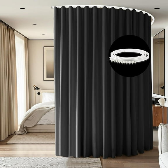 CBSRORO Room Divider Blackout Curtains with Ceiling Mounted Curtain Track Set,1 Panel Black Divider Curtain and White Flexible Curtain Track for Room Separation