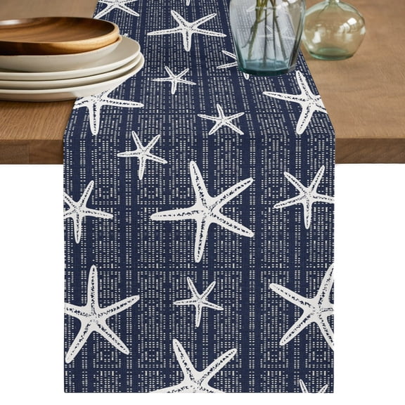 Table Runners 70 Inches Long Dress Scarves, Navy Blue Starfish Coastal Farmhouse Coffee/Dining/Kitchen Table Decor, Holiday Table Runner, Summer Beach Nautical Sea Ocean 13x70 Inch