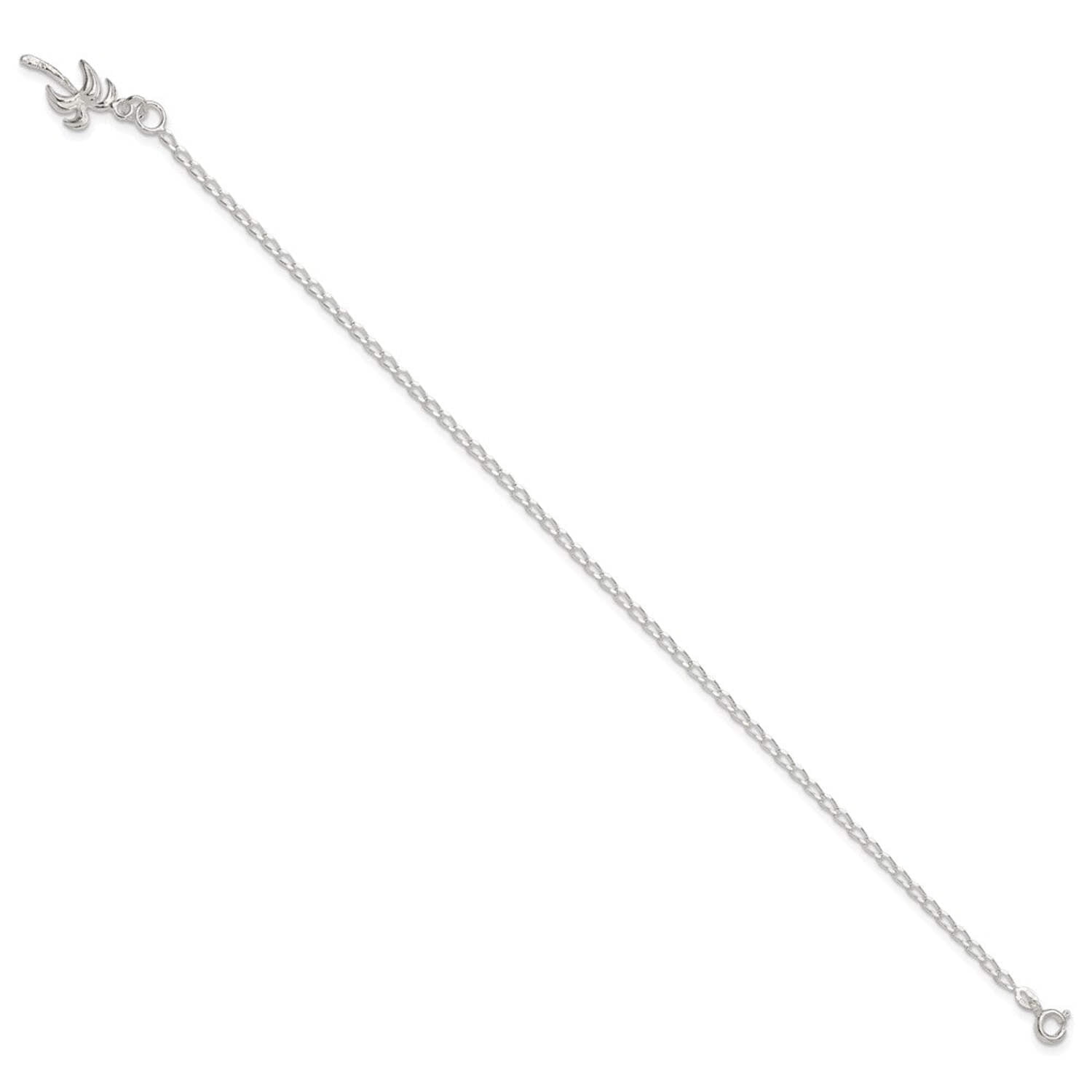 925 Sterling Silver Solid Polished Palm Tree Anklet 10 Inch Spring-Ring 12mm Wide Anklet for Women
