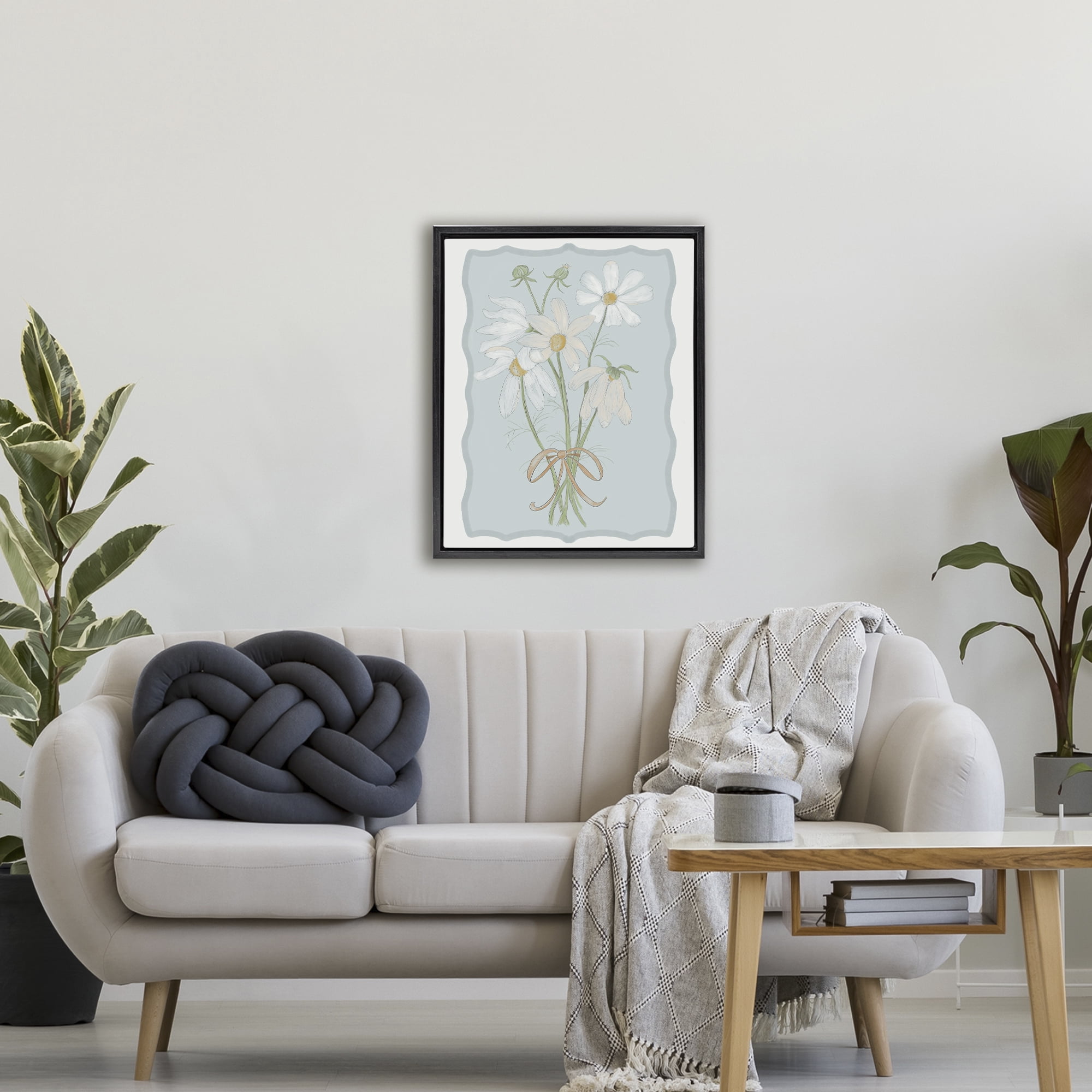 Spring Clippings Daisies Black Framed Floater Canvas Wall Art, design by Leslie Hermosa