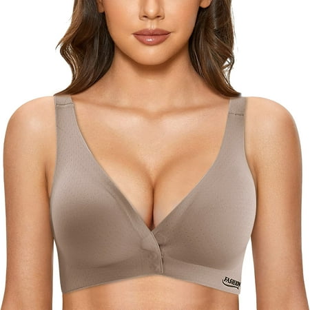 

PEASKJP High Impact Sports Bras for Women Wider Strips Seamless Bras for Women Wirefree Comfortable Padded Push Up Back Smoothing Bra Women s Lingerie Gray Purple M