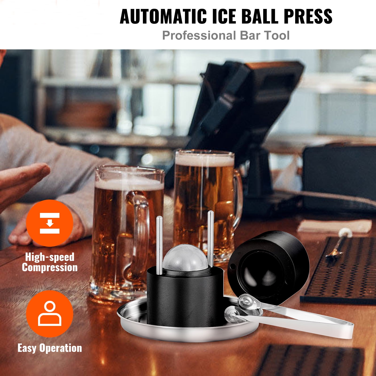 KFFKFF 2.4"/60 mm Ice Ball Press Ice Ball Maker Ice Press Kit for Whiskey Black