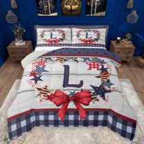 Castle Fairy Initial Alphabet L Full Size Comforter Sets 3-Piece for Adults Female Men,Kawaii Bowknot Plaid Stars Print Bedding Comforter Set,Vintage USA Flag Cottage Lightweight Bedding Sets