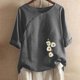 thumbnail image 2 of Blusas de Manga Corta para las Mujeres Impresas Cuello Redondo Camiseta Casual, Blusa de Algodón de Imitación para las Mujeres, 2 of 4