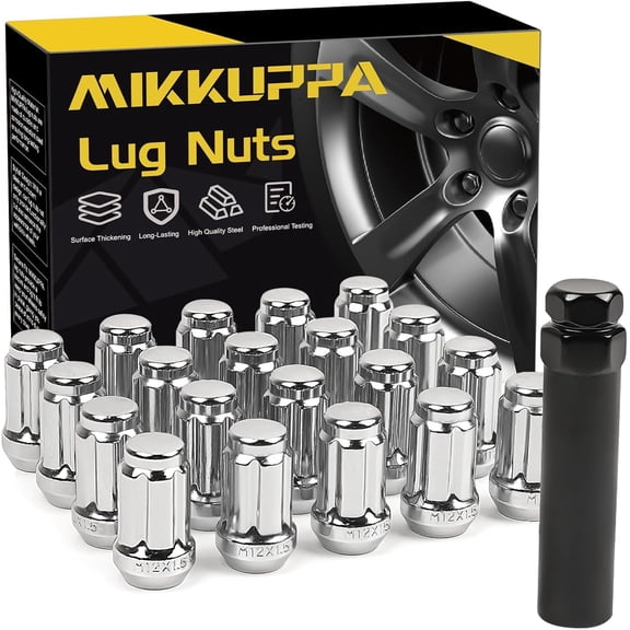 MIKKUPPA M12x1.5 Spline Lug Nuts - Replacement for Ford Fusion Focus Escape, Honda Accord CRV Civic, Chevy Malibu Impala Aftermarket Wheel - 20pcs Chrome Closed End Lug Nuts with 1 Socket Key