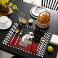 thumbnail image 3 of Red Black Chef Placemats Set of 4, Cartoon Cute Watercolor Cooking Plaid Placemats for Dining Table, Place Mats for Kitchen Tabletop, Waterproof Wipeable Dining Table Mats Set, 3 of 9