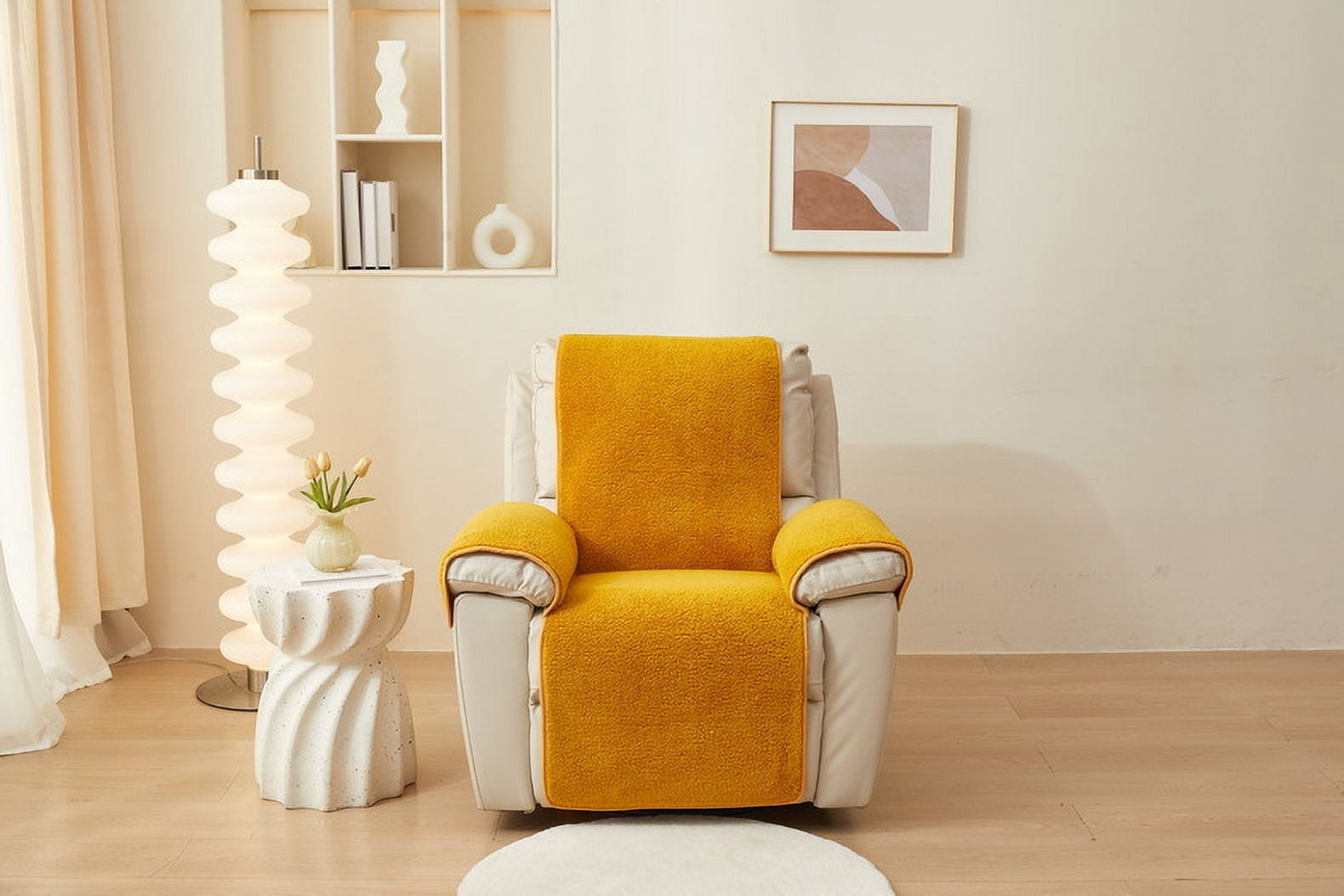 Nvzi-a Couch Cover Solid Colour Lamb Wool Sofa cushion 22.04*81.49inch Orange Reclining Chair Cover for Living Room Sofa Easy Fit Washable Furniture Sofa Protector