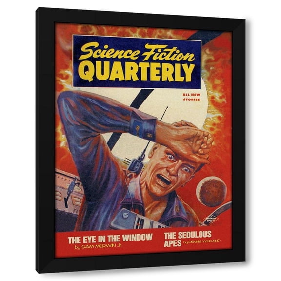 Retrosci-fi 19x24 Black Modern Wood Framed Wall Art Titled - Science Fiction Quarterly: Crash Course with the Sun
