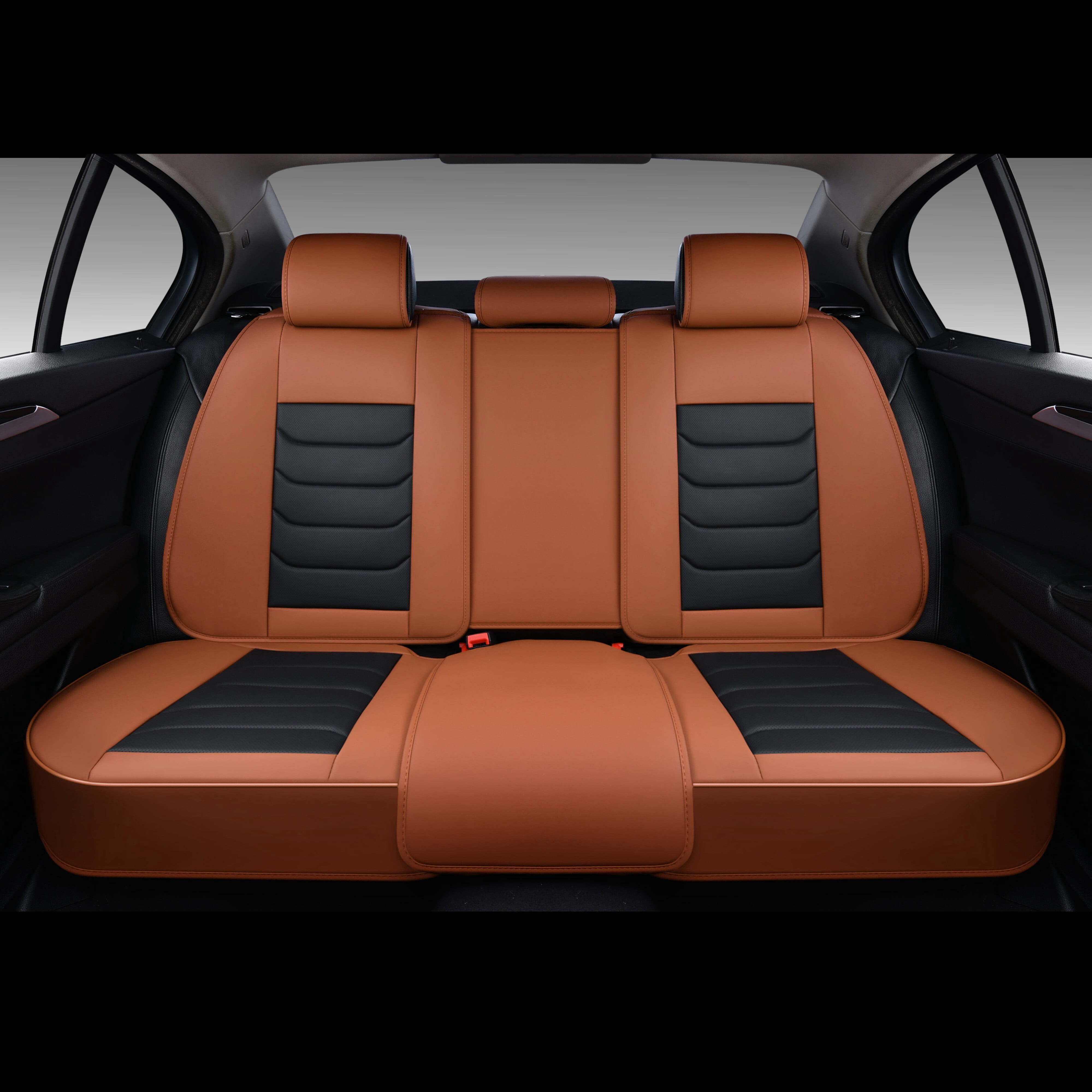 FLORICH Full Set Car Seat Covers, Waterproof Faux Leather Seat Protectors, Comfortable Auto Interior Cushions Fit for Most Cars Suv Trucks, Black & Brown