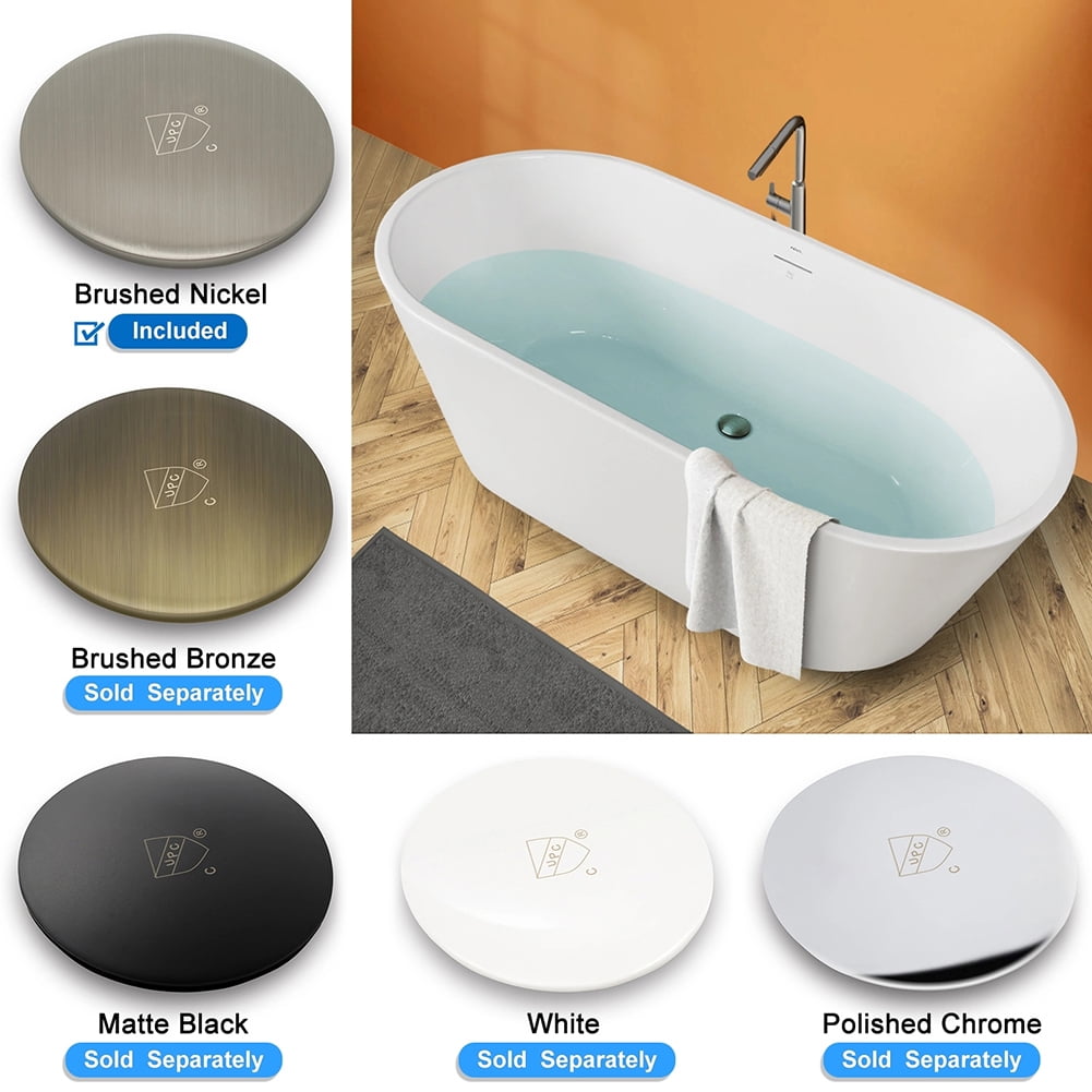 Kepooman Modern Stand Alone Soaking Tub with Brushed Nickel Drain & Overflow Hole, 59 x 29.5in Kepooman Modern Stand Alone Soaking Tub with Brushed Nickel Drain & Overflow Hole, 59 x 29.5in