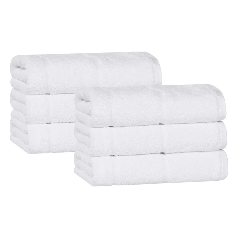 Superior Mile Smart Twist Cotton Medium Weight Hand Towels, Set of 6, Ultra Absorbant Towels, White