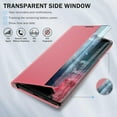 thumbnail image 4 of for Samsung Galaxy S22 Ultra 5G Case Clear View Window Smart Slim for Samsung S22 Ultra Case Luxury Mirror Hard PC Kickstand Leather Flip Shockproof Galaxy S22 Ultra Cover (Flesh Pink), 4 of 14