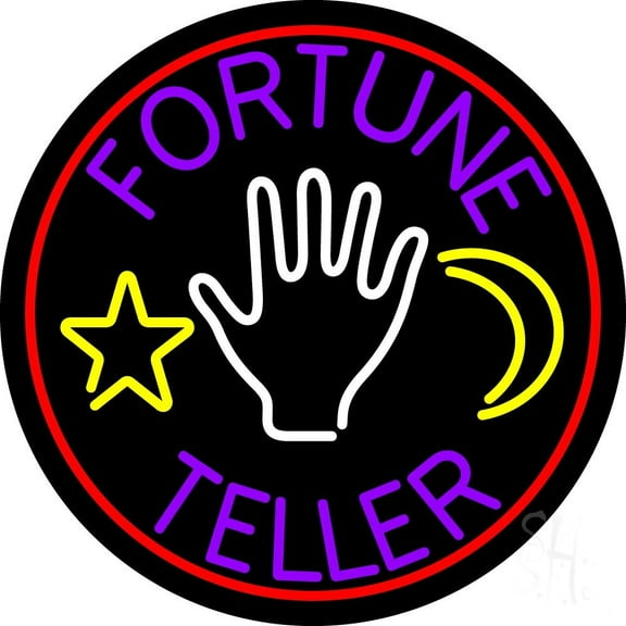 Purple Fortune Teller With Logo LED Neon Sign 26" Tall x 26" Wide - inches Black Square Cut Acrylic Backing, with Dimmer - Bright and Premium built indoor LED Neon Sign for Storefront.