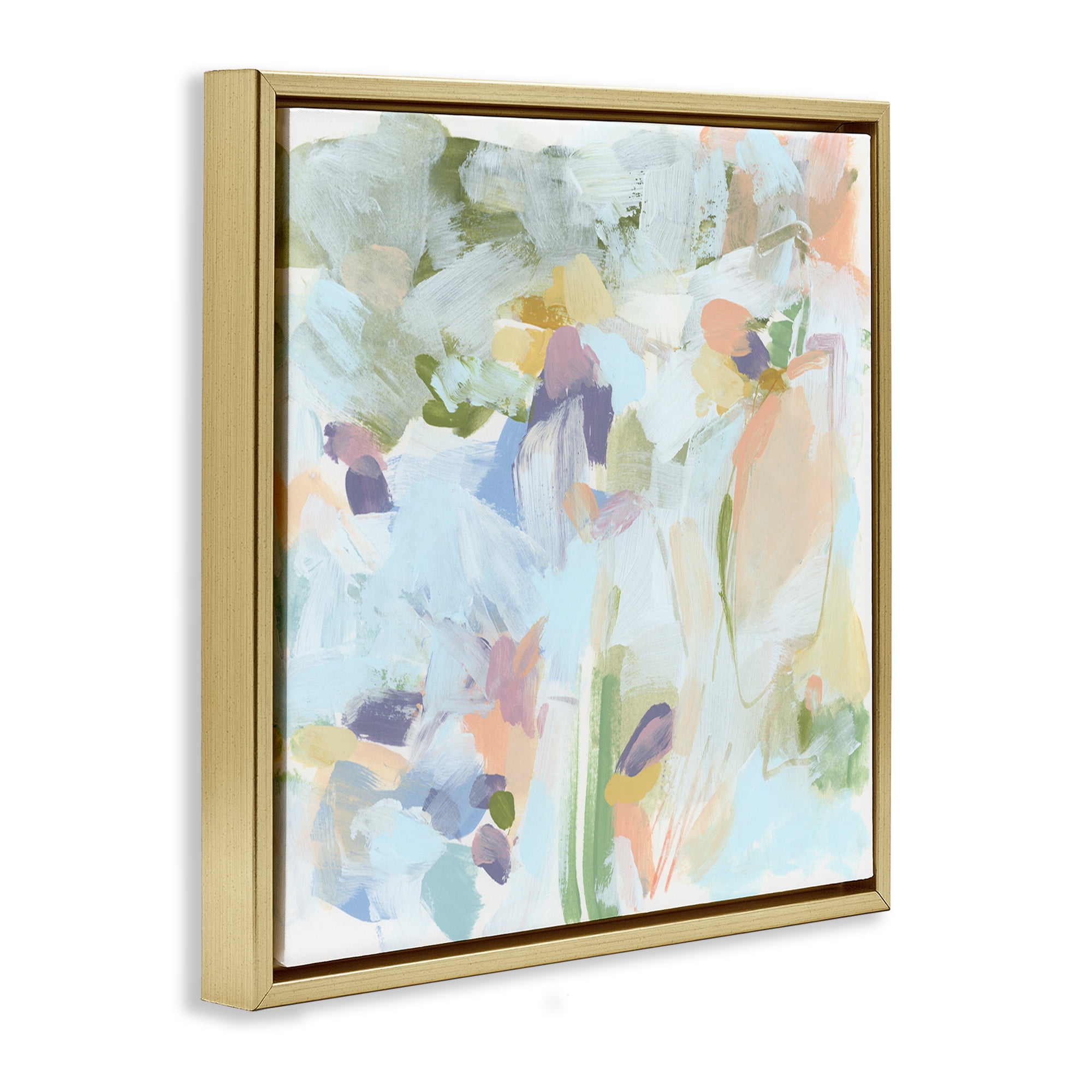 Stupell Industries Chaotic Pastel Arrangement Abstract Painting Gold Floater Framed Canvas Art Print Wall Art, 18 x 18
