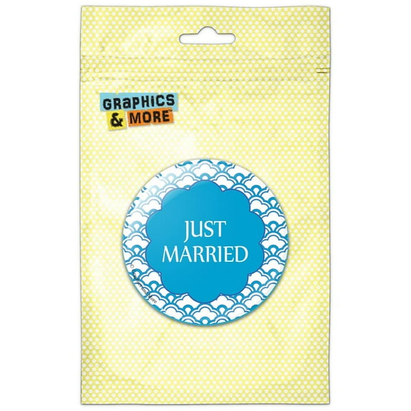 Just Married Blue Scallops Refrigerator Button Magnet