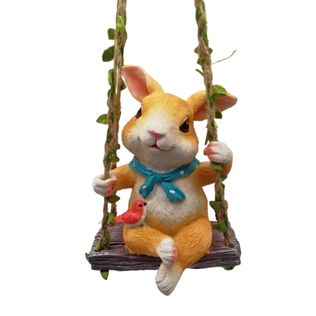 Bonitas estatuas colgantes para jardín, esculturas de animales para exteriores, columpios, estatuas de animales para Conejo