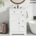 thumbnail image 6 of Vabches 24" W Bathroom Vanity with Sink, Farmhouse Bathroom Storage Cabinet with 4 Drawers and Barn Door, Flip Drawers, White, 6 of 9
