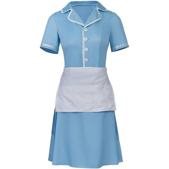 Waitress The Musical Style Blue Waiter Maid Dress Uniform Outfit with Apron for Women