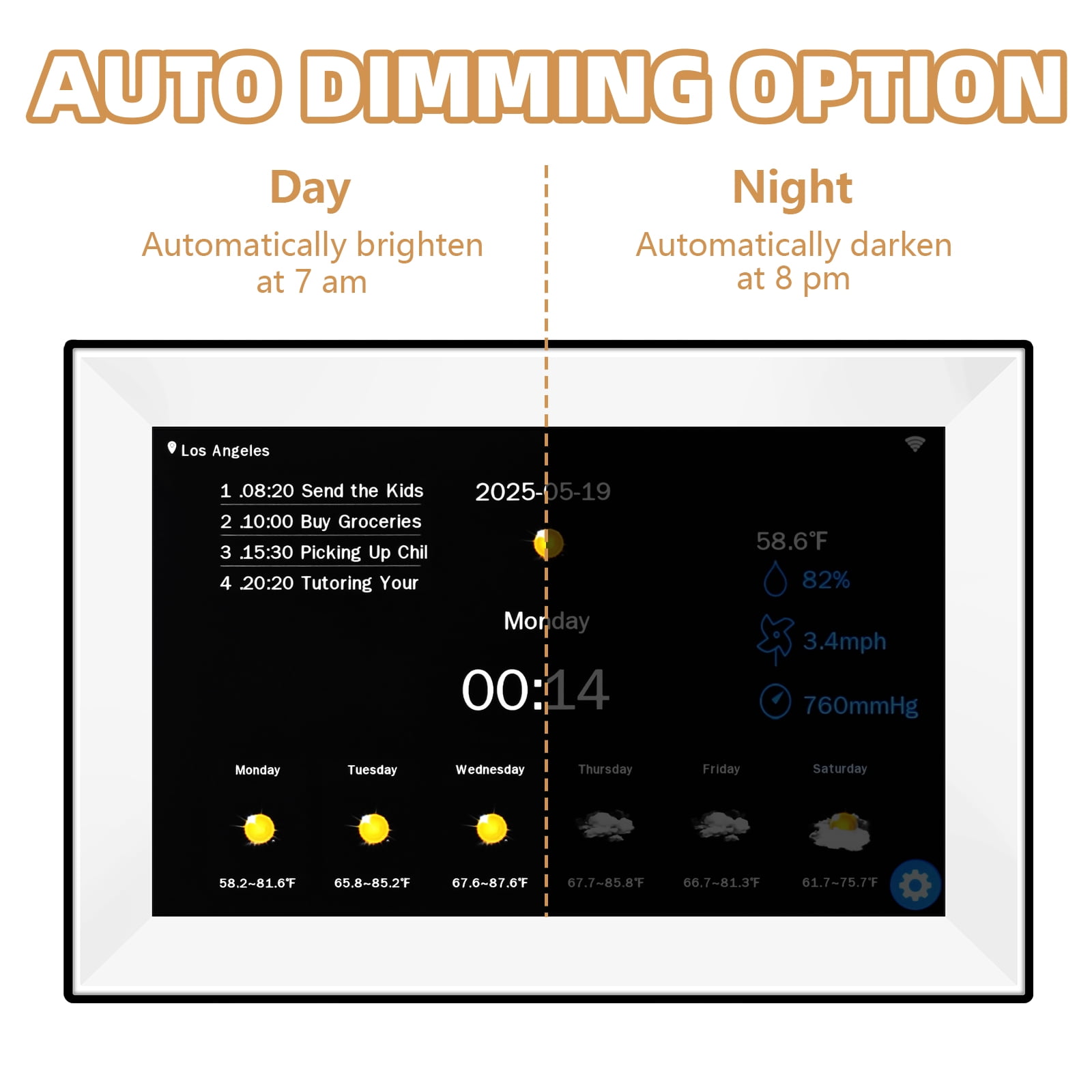 Jazeyeah 10.1" Touch Screen Smart WiFi Clock for Seniors,Auto-Sync Time & Date,7-Day Weather Forecast, 64 Custom Alarms & Schedule Reminders (White)