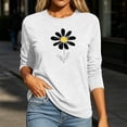 thumbnail image 5 of Dolkfu Crew Neck Women Clothing White Pull-on 3/4 Sleeve Minimalist T-Shirts Floral Casual Printed Tops White,M, 5 of 6