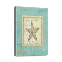 Beautiful Beach Wall Art 12x16in Ocean Blue Canvas with Seashell and Starfish Bathroom Paintings, Nautical Decorations for a Relaxing Bedroom Atmosphere.