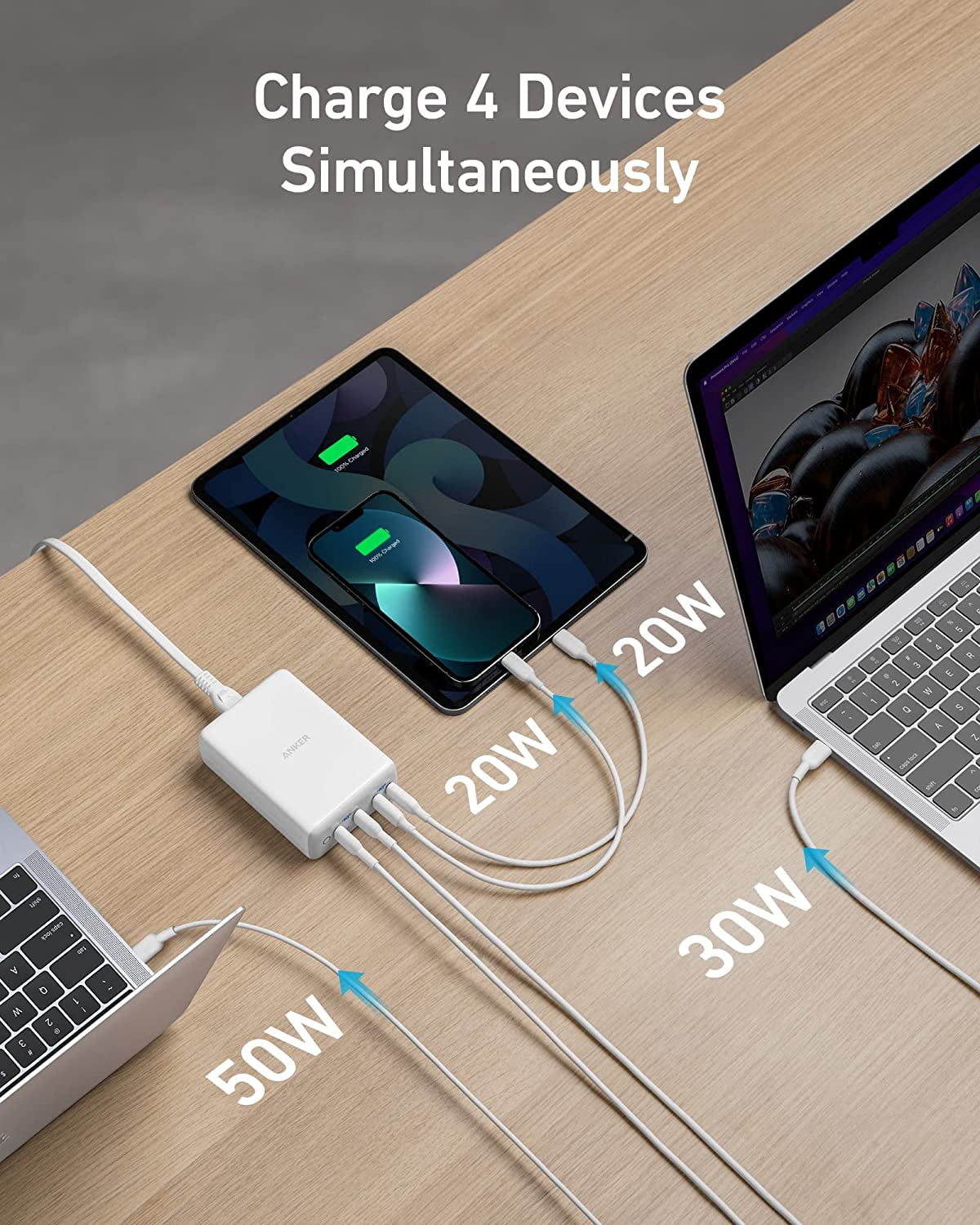 Anker 120W USB C Power Charger Adapter - 4-Port Fast Charging